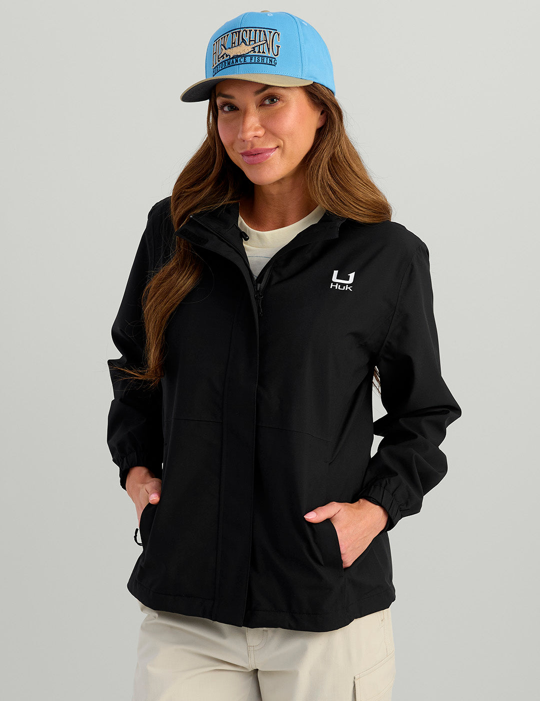 Waterproof Womens Black Storm Jacket with Adjustable Hood