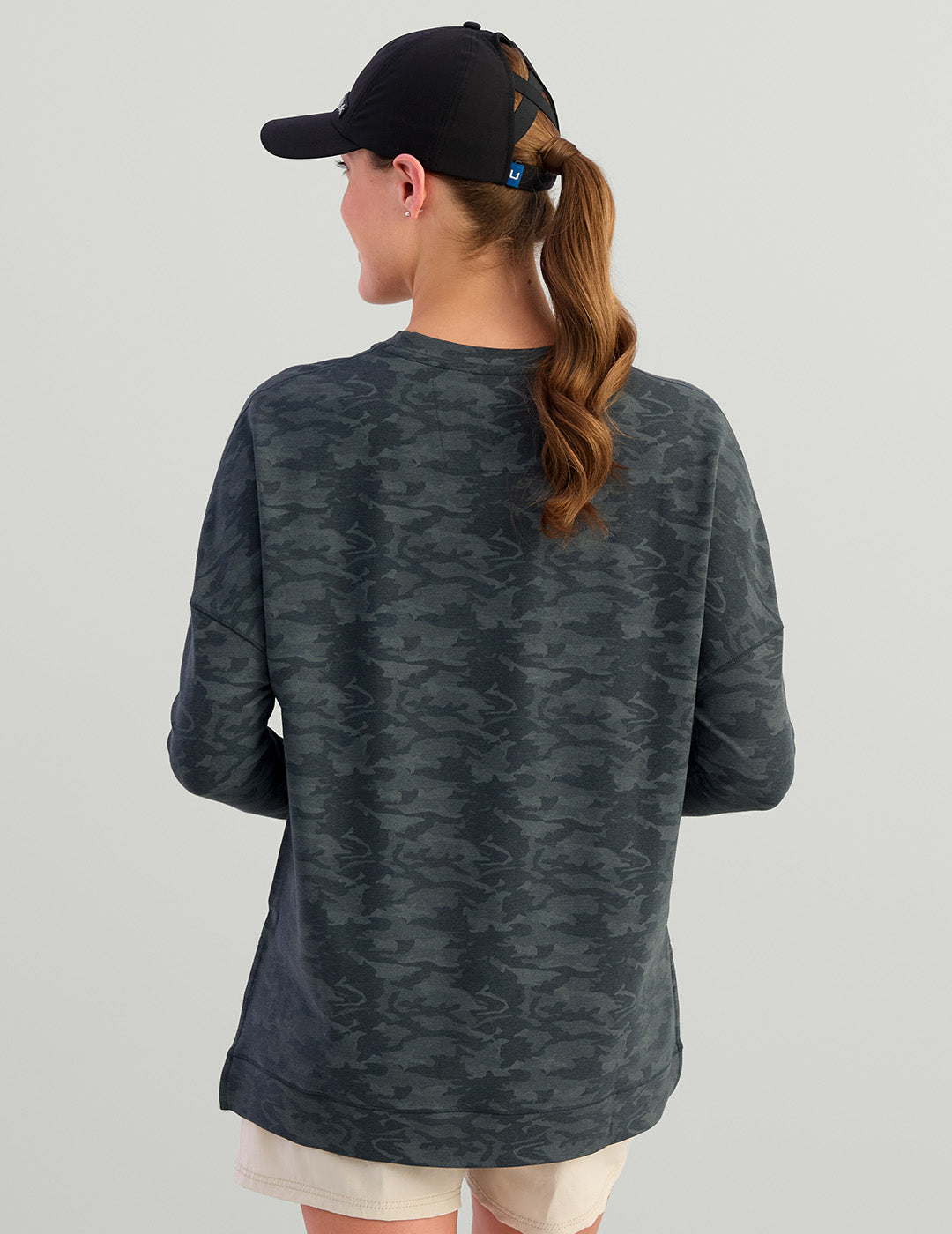 Womens Bamboo French Terry Lightweight Sweatshirt in Volcanic Ash Camo