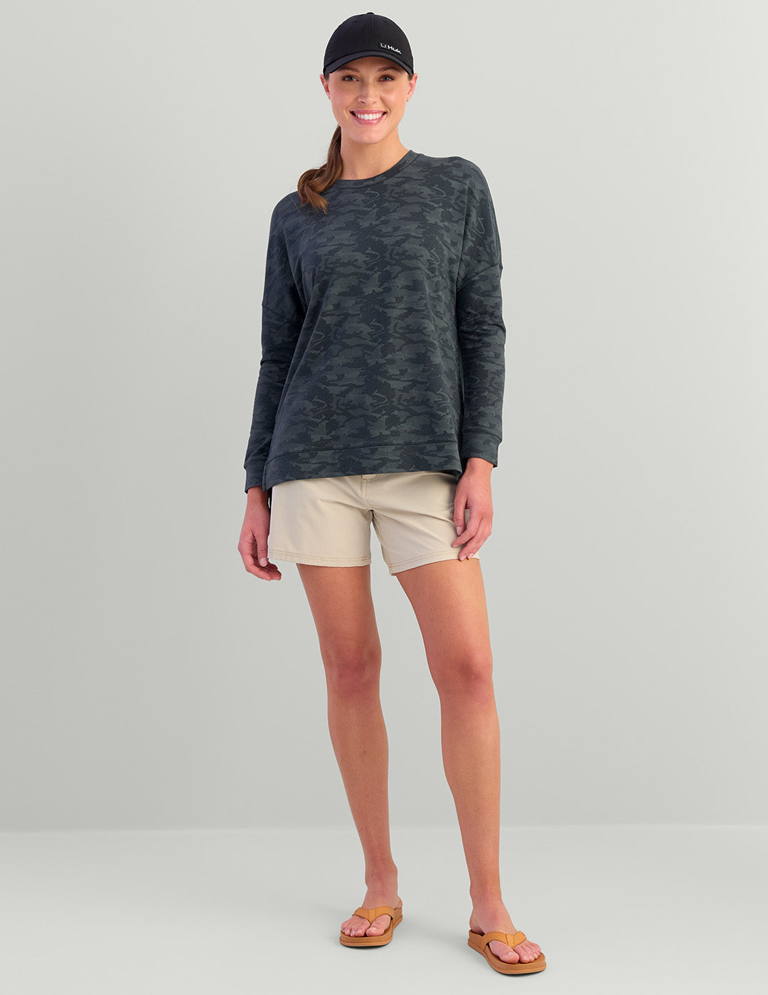 Womens Bamboo French Terry Lightweight Sweatshirt in Volcanic Ash Camo