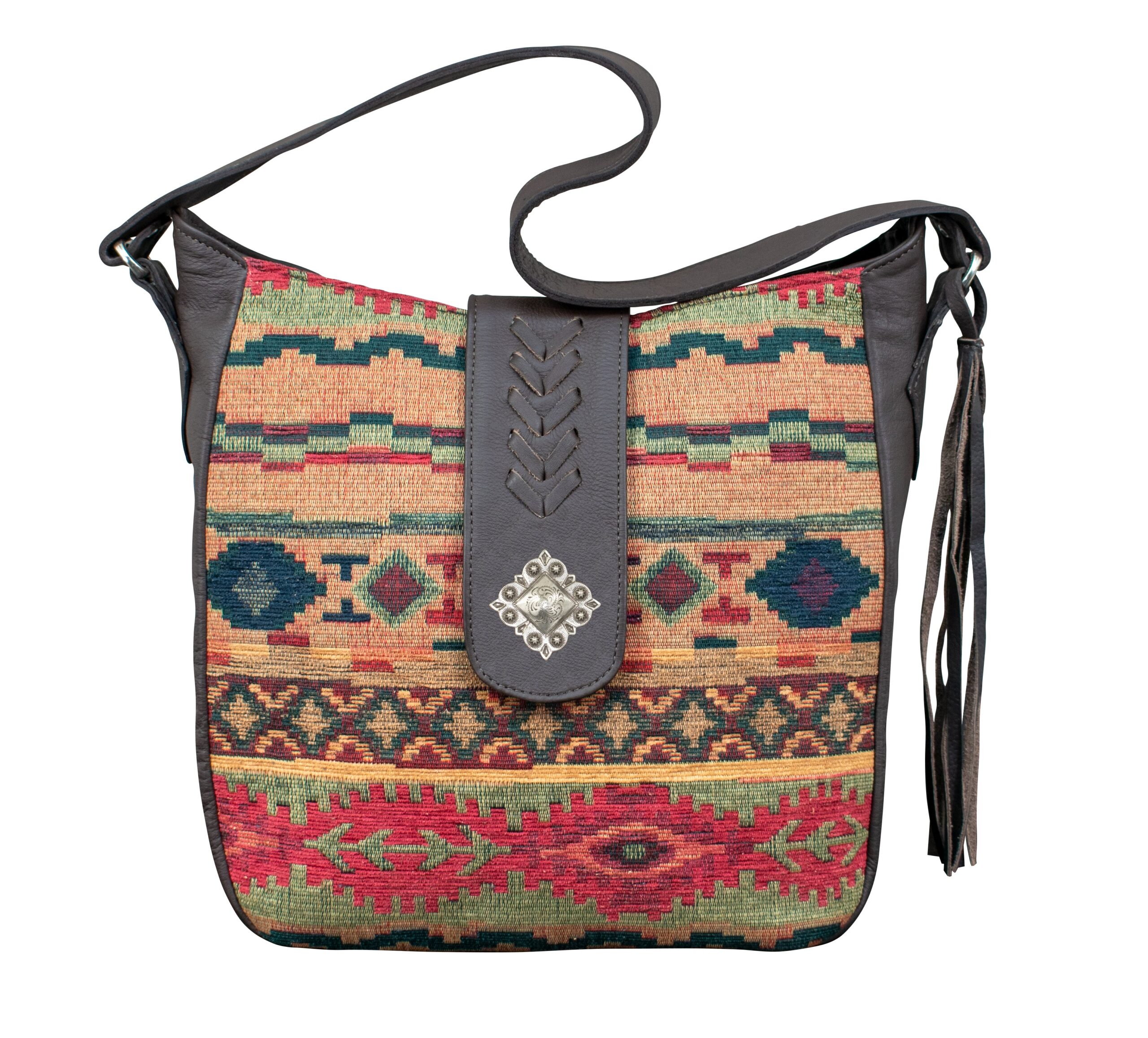 Santa Fe Woven Tapestry Soft Zip-Top Shoulder Hobo w/ Conceal Carry Pocket