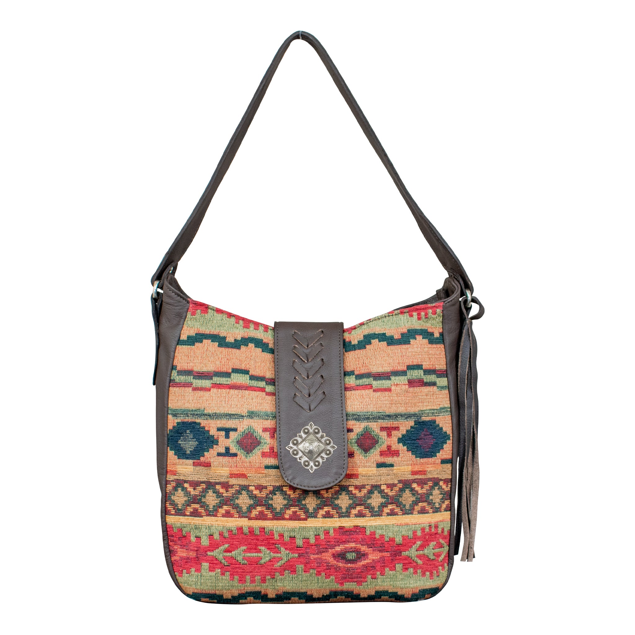 Santa Fe Woven Tapestry Soft Zip-Top Shoulder Hobo w/ Conceal Carry Pocket