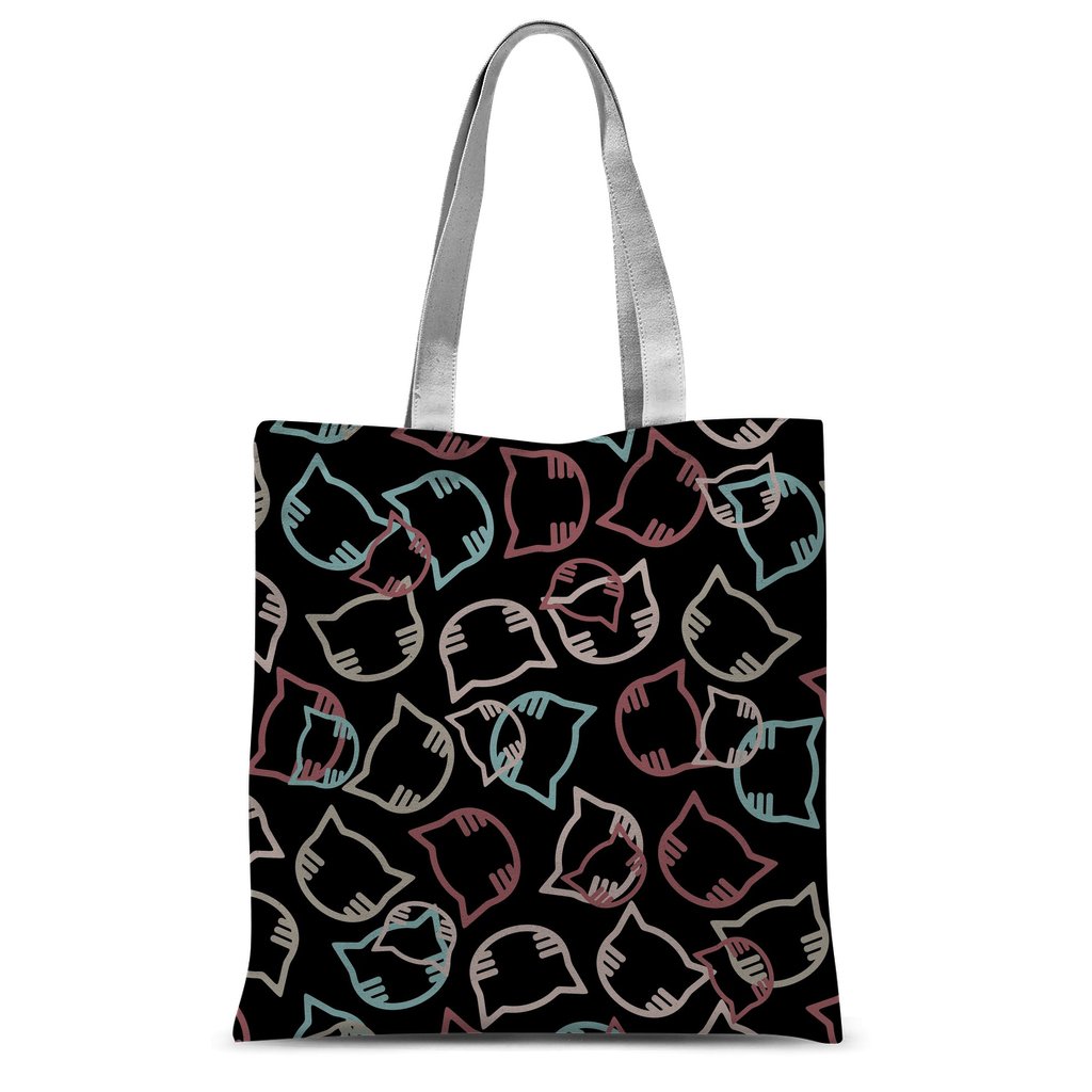 Cartoon Cat Heads Black Pattern Classic Sublimation Tote Bag