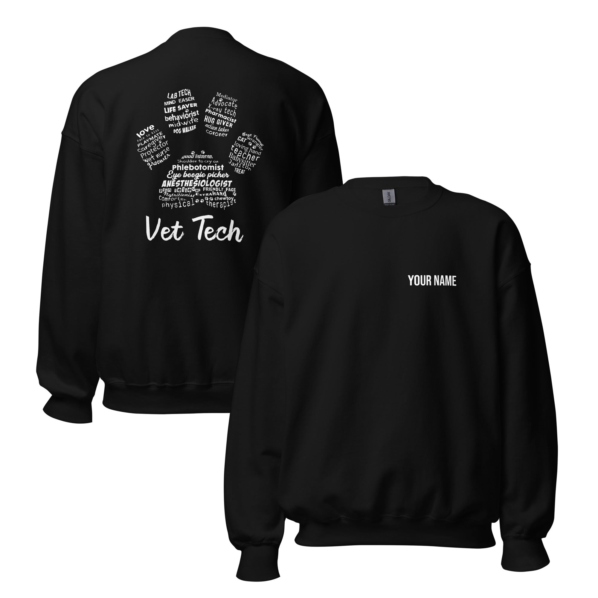 Personalize with your name - Vet Tech Pawprint Unisex Crewneck Sweatshirt