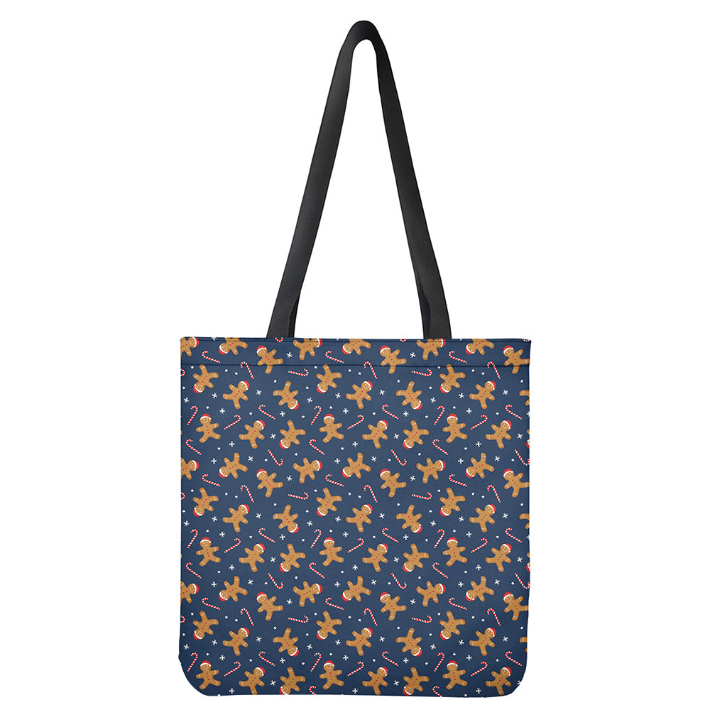 Xmas Gingerbread Man Pattern Print Polyester Tote Bag