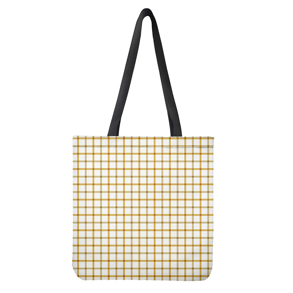 Yellow and Beige Tattersall Print Tote Bag - Polyester Double-Sided Lightweight Shoulder Bag