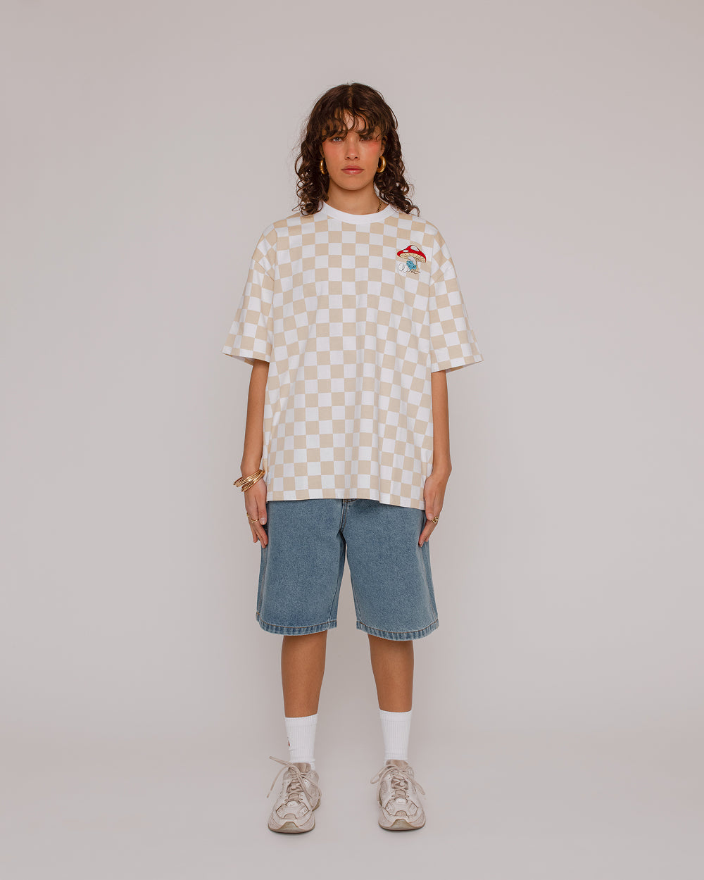 Smurf Check Oversized Graphic Tee - Unisex 90s Boxy Fit 100% Combed Cotton